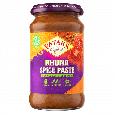 Vår autentiske blanding av aromatiske krydder inkludert koriander, spisskummen, paprika og tomat for en smakfull balansert Bhuna-rett.